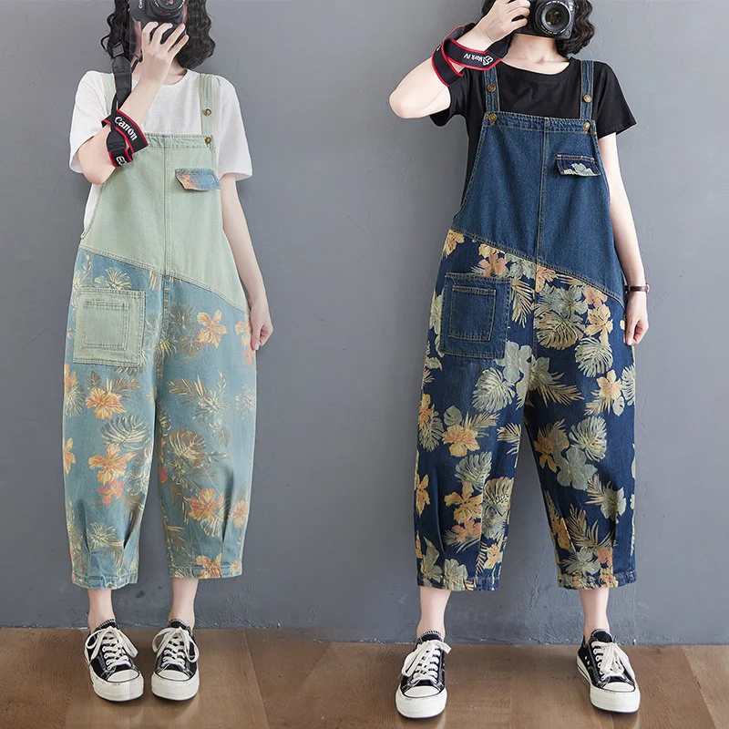 Title 6, Casual plus size denim overall dames bedrukte s...