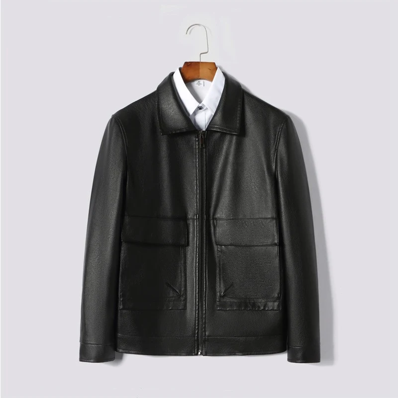 Jaqueta de couro PU masculina com gola de baseball, perfeita para um visual moderno e confortável. Desfrute de estilo e proteção com esta jaqueta versátil. — foto 1