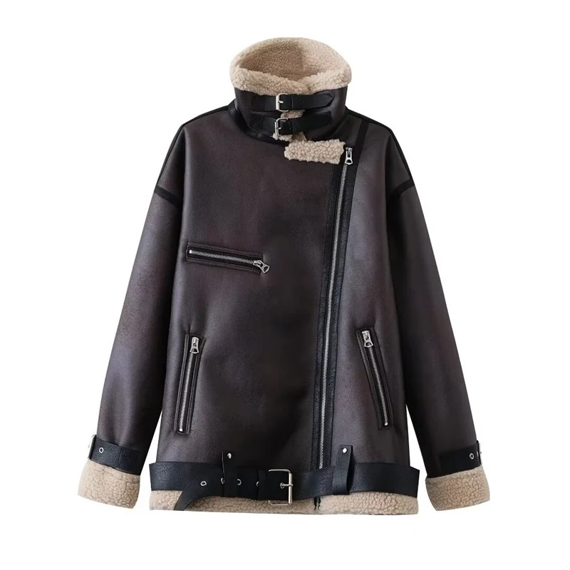 New Women's Fleece-lined PU Coat Lamb Wool Thickened Coat, a warm and comfortable winter coat, perfect for cold weather — photo 7