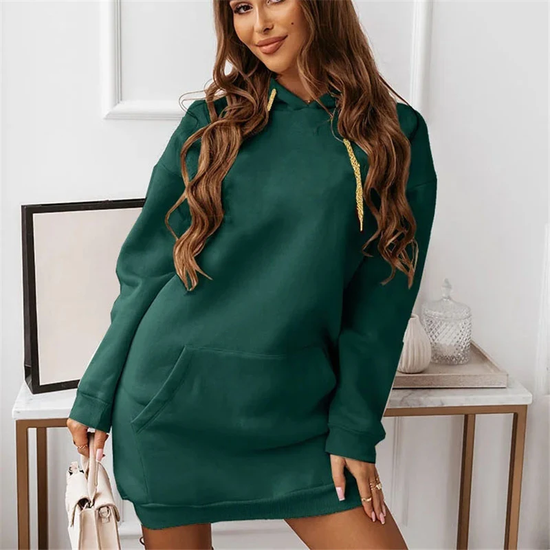 Herfst en winter nieuwe dames effen kleur casual sport hoodie trui — foto 5