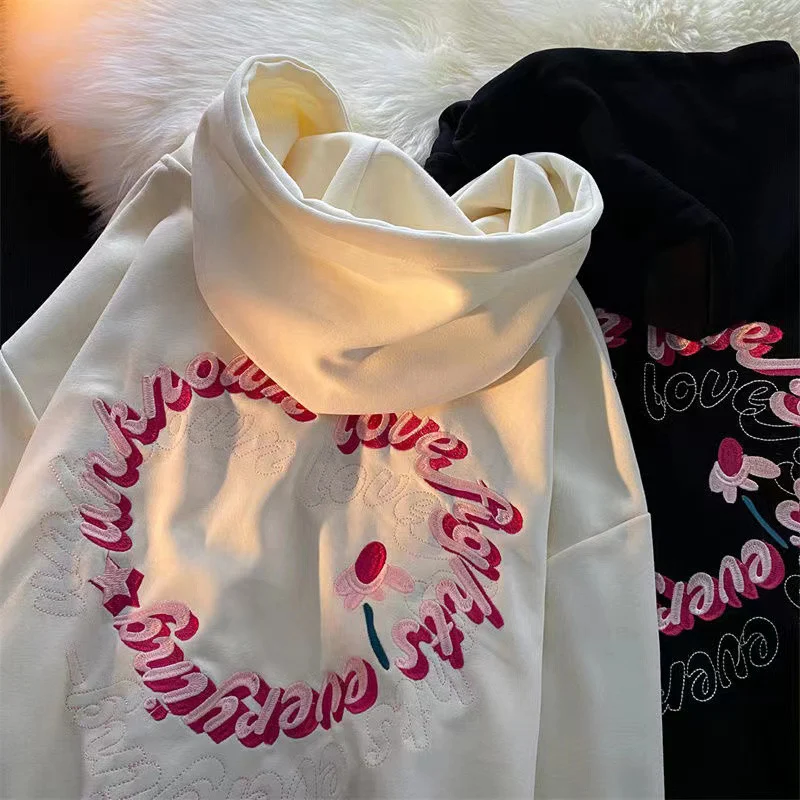 Suéter com capuz com zíper feminino fino primavera e outono jaqueta cardigã bordada — foto 16