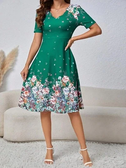 Title 6, Fashion Wave V-neck Floral Print Short Sleeve L...