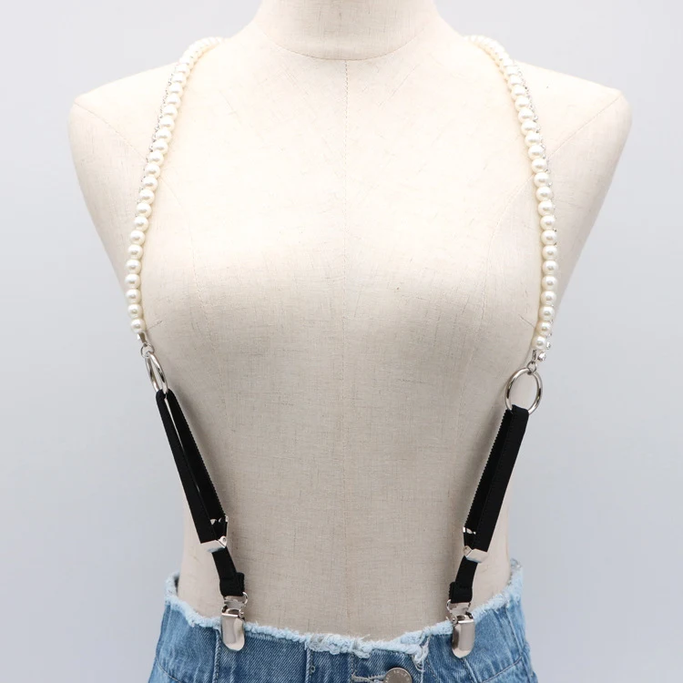 Camicia coreana da donna con perle e strass, 3 clip, cinturino sottile elastico, perfetta decorazione per camicetta. — foto 5