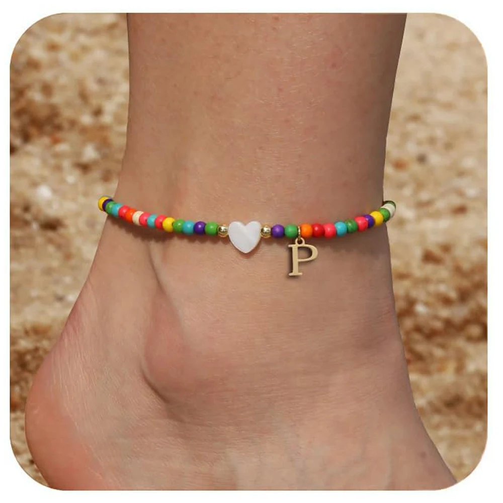 Tornozeleira Boêmia com letras, estilo asiático, pequenas contas de arroz e mensagem de amor. Um acessório delicado e charmoso para você. — foto 10