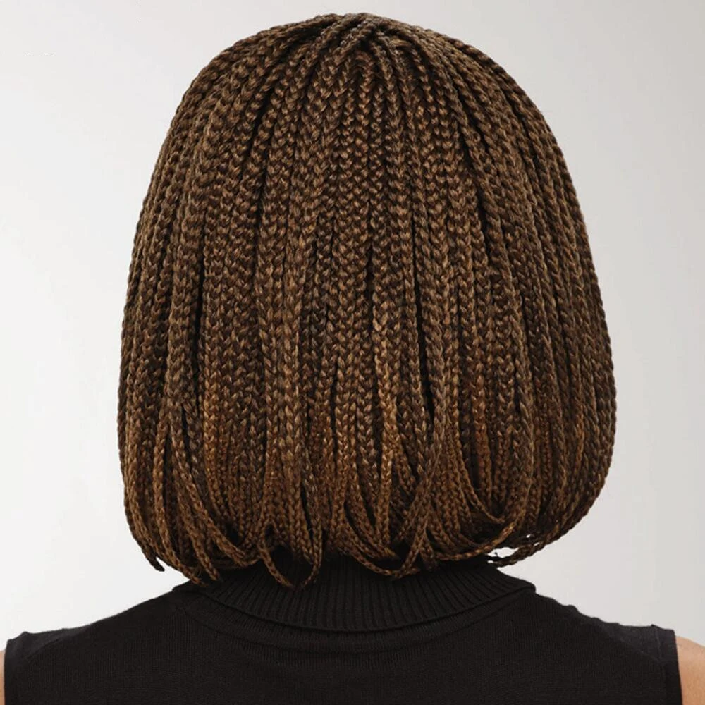Peruca Feminina de Cabelo Curto com Tranças e Ondas, Cobertura Total de Fibra Química — foto 3
