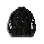 Letter print ripped denim jacket, perfect for a casual, stylish look. Comfortable and fashionable outerwear for everyday — photo 2