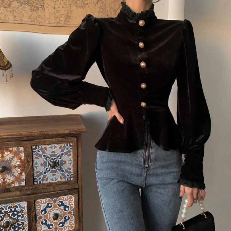 Title 4, French Royal Style Velvet Lace Shirt for Women....