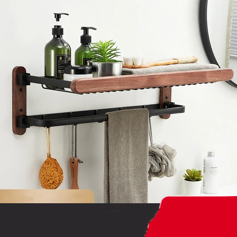 Raw Wood Bathroom Shelf Towel Rack Without Holes, a rustic storage solution for your bathroom, easy to install, providin — photo 7
