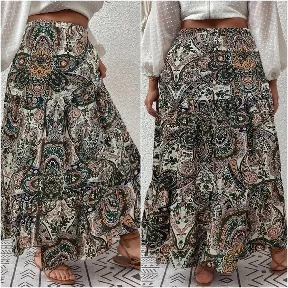 Title 8, Saia boêmia estampada com babados para mulheres...