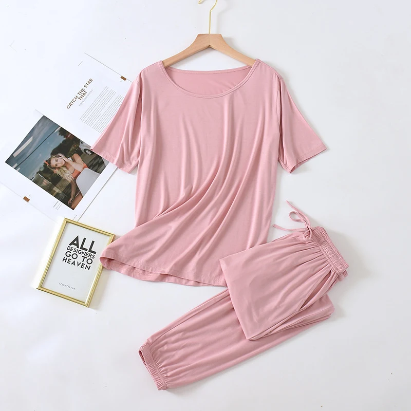 Solid Color Pajamas Women's Summer Short Sleeve Trousers Modal Thin Loose And Simple Homewear — photo 12