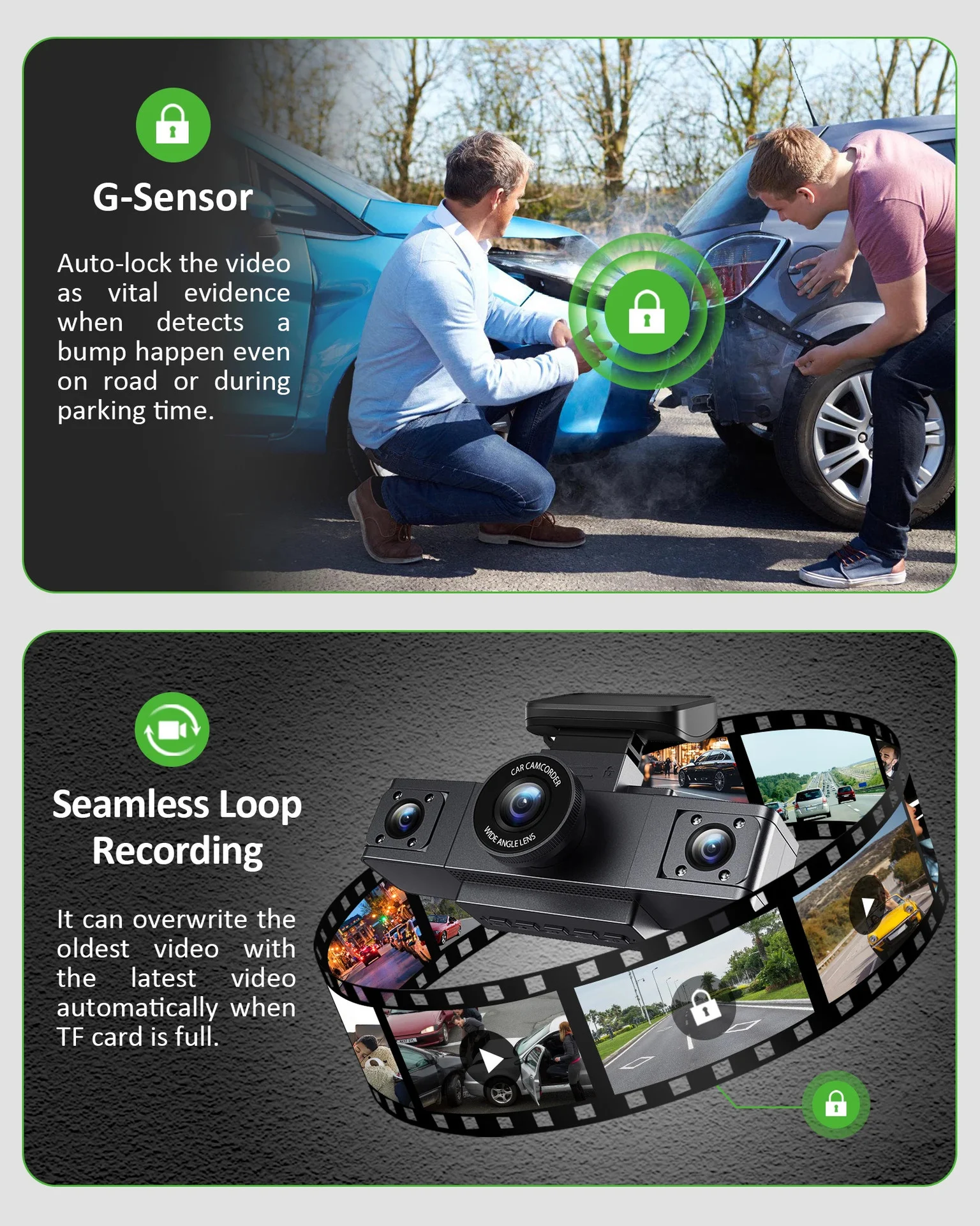 Title 1, Driving Recorder 3-inch HD 1080p Front and Rear...