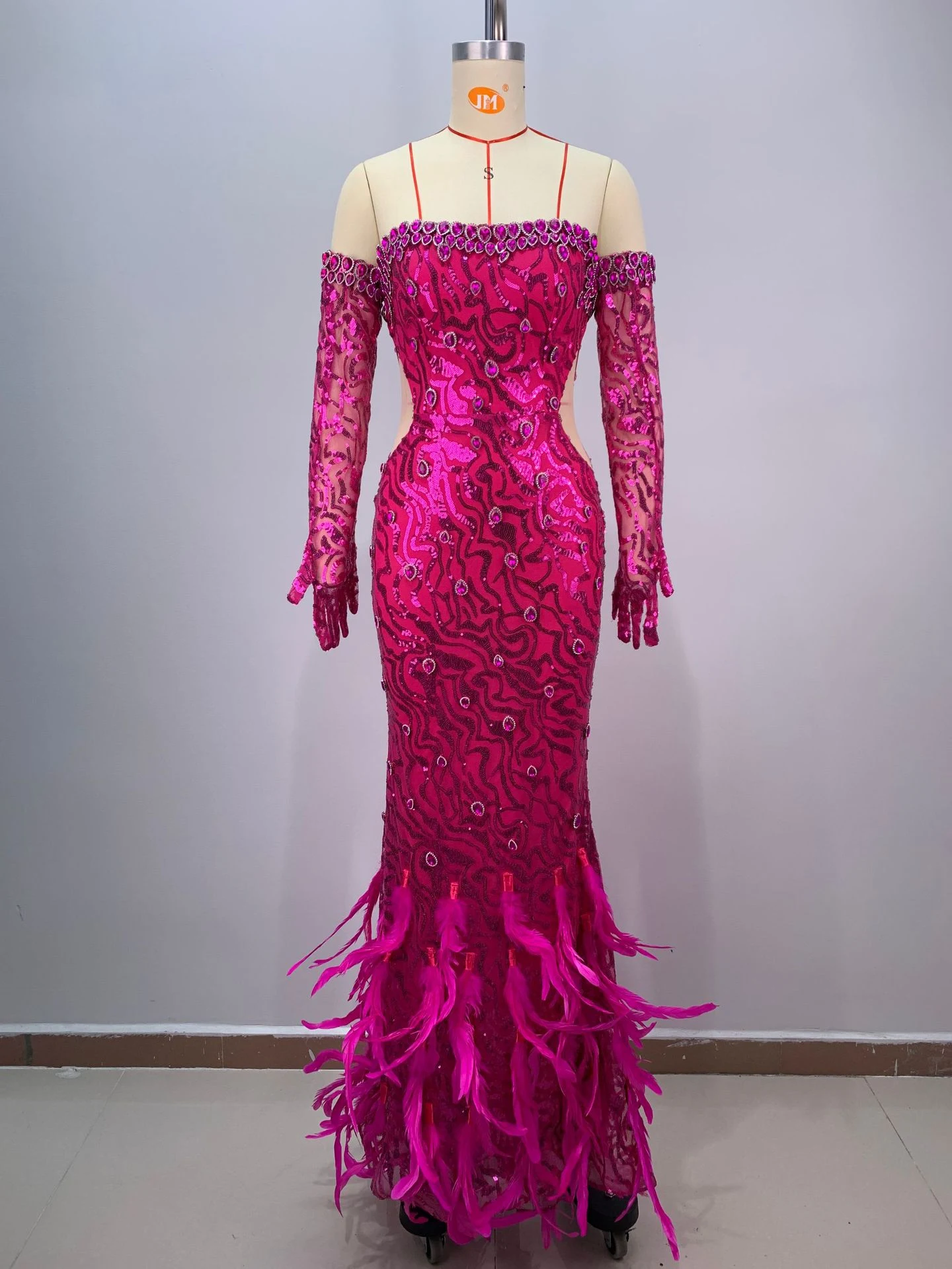 Title 2, Tight Slimming Long Feather Fishtail Ball Gown....