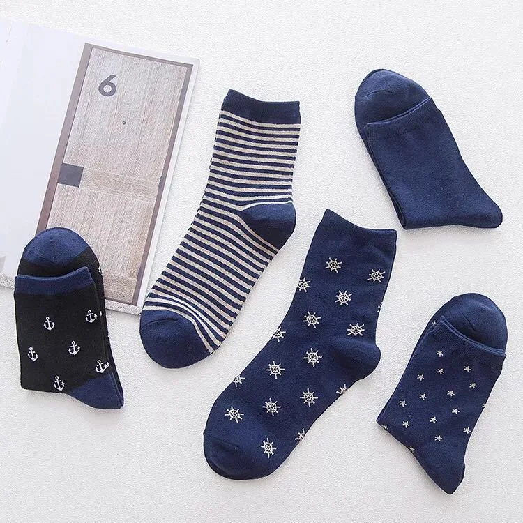Title 4, Mens Mid-calf Cotton Socks Japanese Navy Style
