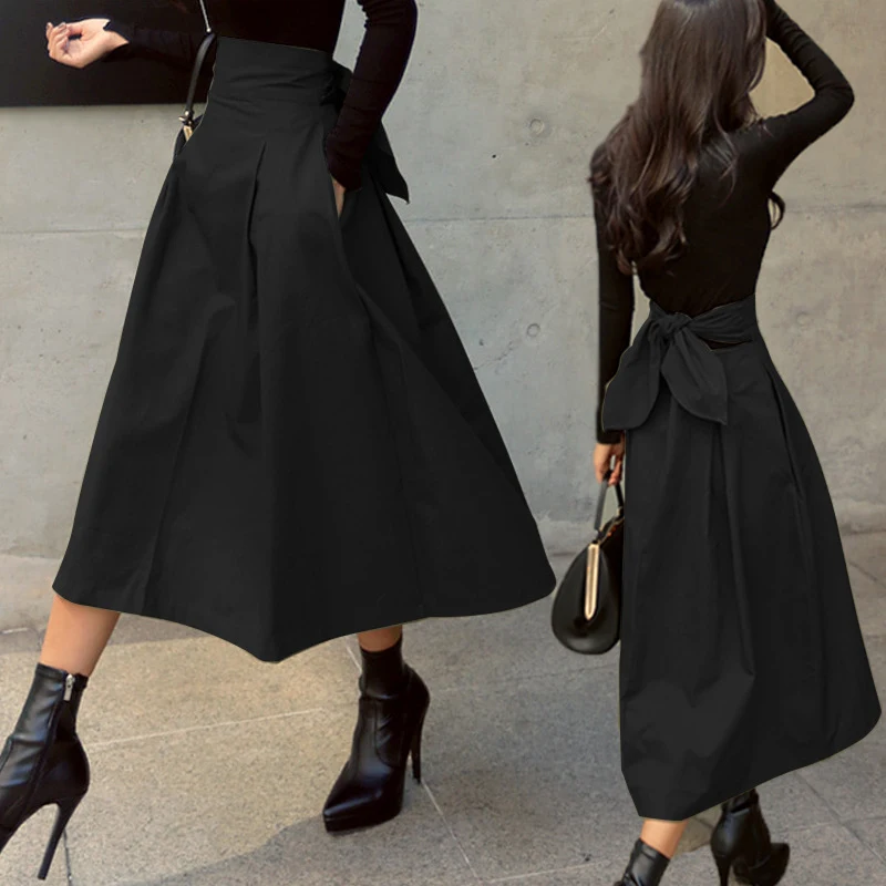 Saia longa A-line estilo guarda-chuva, Super Fire Bow, balanço amplo, cintura fina, perfeita para um visual elegante e feminino. — foto 3