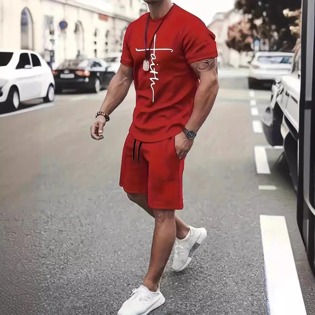 Casual Sports Suit Round Neck Short Sleeve 3D Digital Printing Two-piece Set. Comfortable and stylish for everyday wear — photo 11