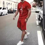 Casual Sports Suit Round Neck Short Sleeve 3D Digital Printing Two-piece Set. Comfortable and stylish for everyday wear — photo 11