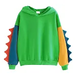 Moletom fofo de dinossauro com capuz e cores contrastantes, quente e manga longa. Perfeito para aquecer e deixar seu filho estiloso! — foto 2