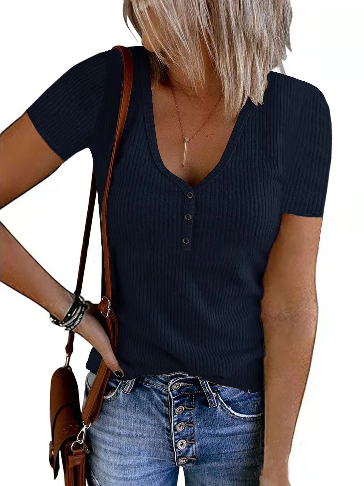 Summer New European And American Button Vest Solid Color And V-neck — photo 11