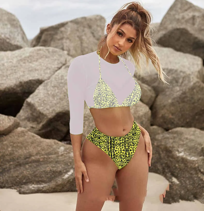 Nowy Kostium Kąpielowy Seksowne Bikini Z Wysokim Stanem Zestaw Trzyczęściowy Idealny na Lato. Poczuj się pewnie i stylowo na plaży. — zdjęcie 7