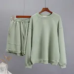 Women's Fashion Casual Solid Color Round Neck Long Sleeve Sweater Shorts Set, a comfortable and stylish outfit perfect f — photo 1