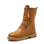 Botas de neve femininas de couro com pelo e cano médio para aquecer seus pés com estilo e conforto no inverno, mantendo-os secos. — foto 4