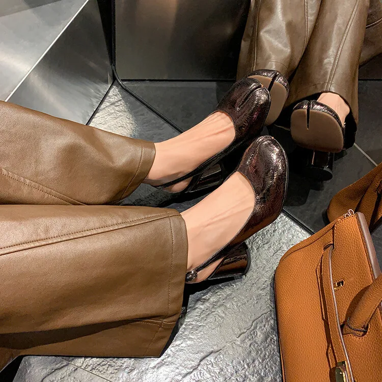 Damen Split-Toe Slingback Sandalen mit Chunky Absatz und flachem Mund, bequeme Schuhe für Alltag und besondere Anlässe — foto 10