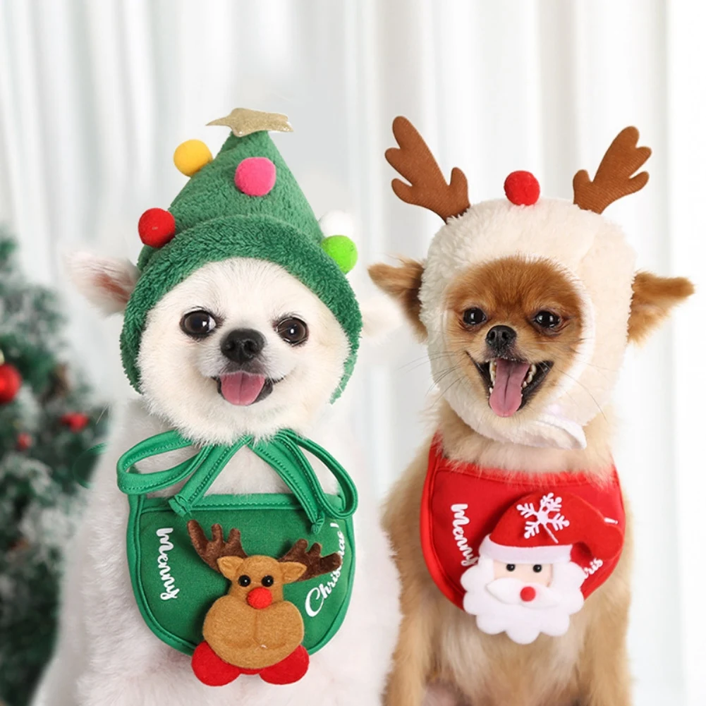 Title 1, Pet Cat Dog Christmas Hat Cartoon Bandana Holid...