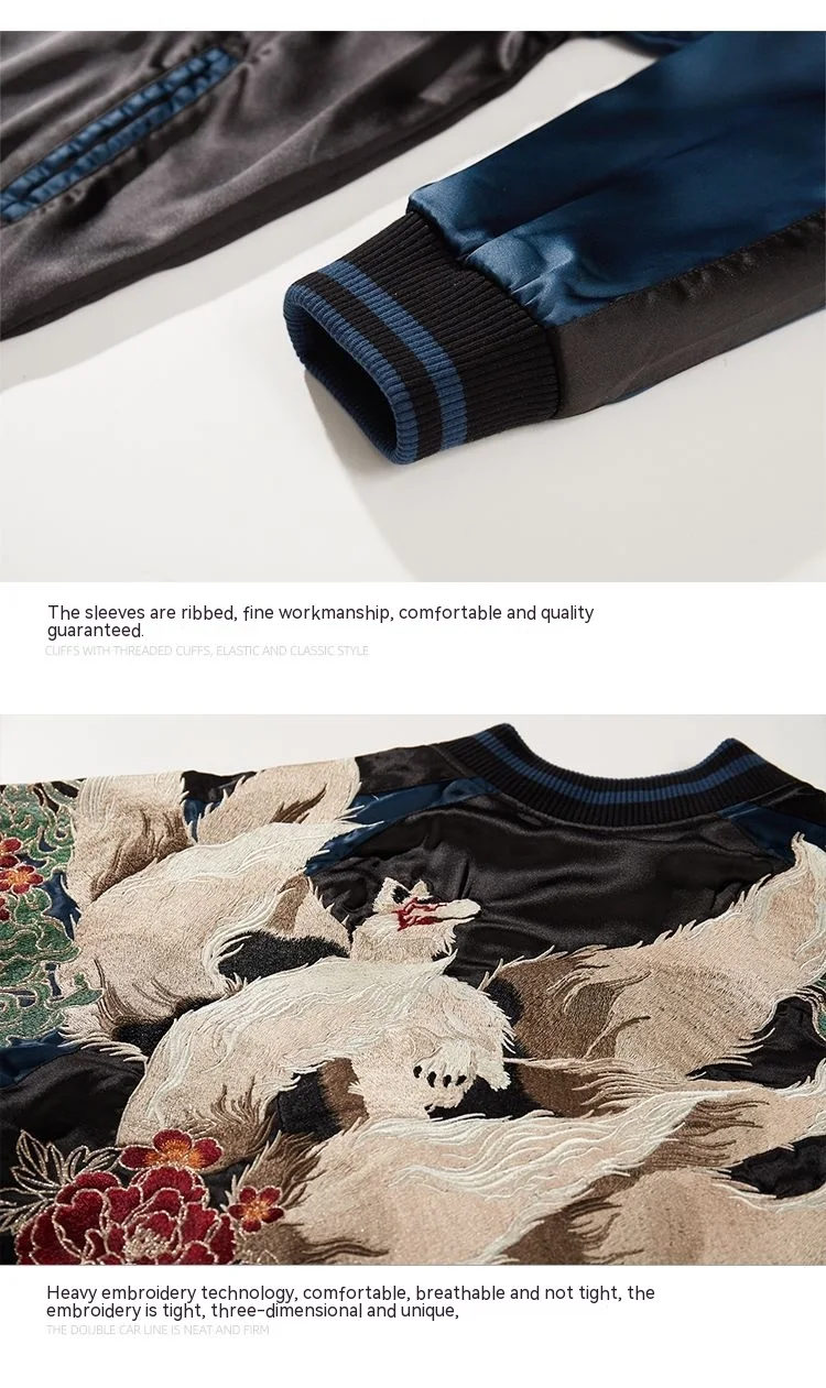 Casaco grosso bordado masculino dupla face. Conforto e estilo excepcionais para o homem moderno. Jaqueta reversível para looks versáteis e aquecimento superior. — foto 3