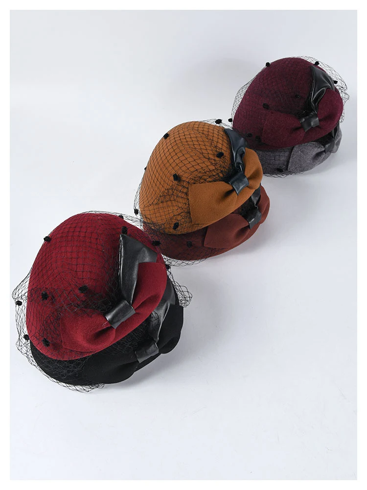 Title 28, Wollen baret met mesh strik voor dames, elegant...