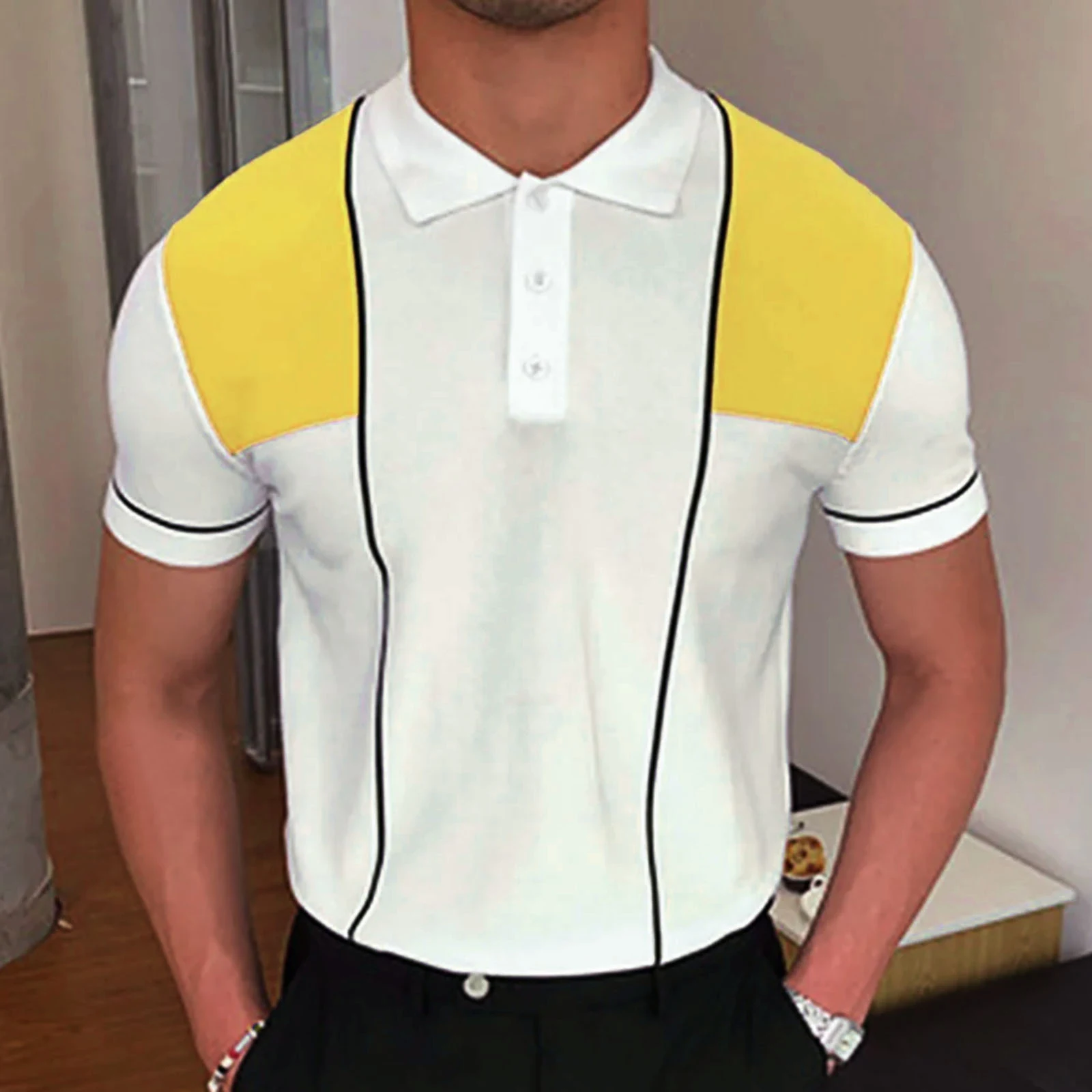 Title 5, Mens Summer New Contrast Color Knitwear Casual...