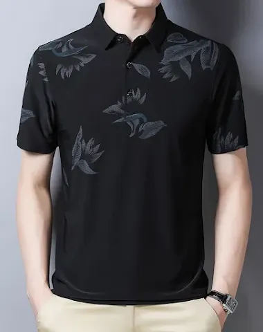 Summer Thin Short Sleeved Men's T Shirt Lapel Gradient Striped POLO Shirt