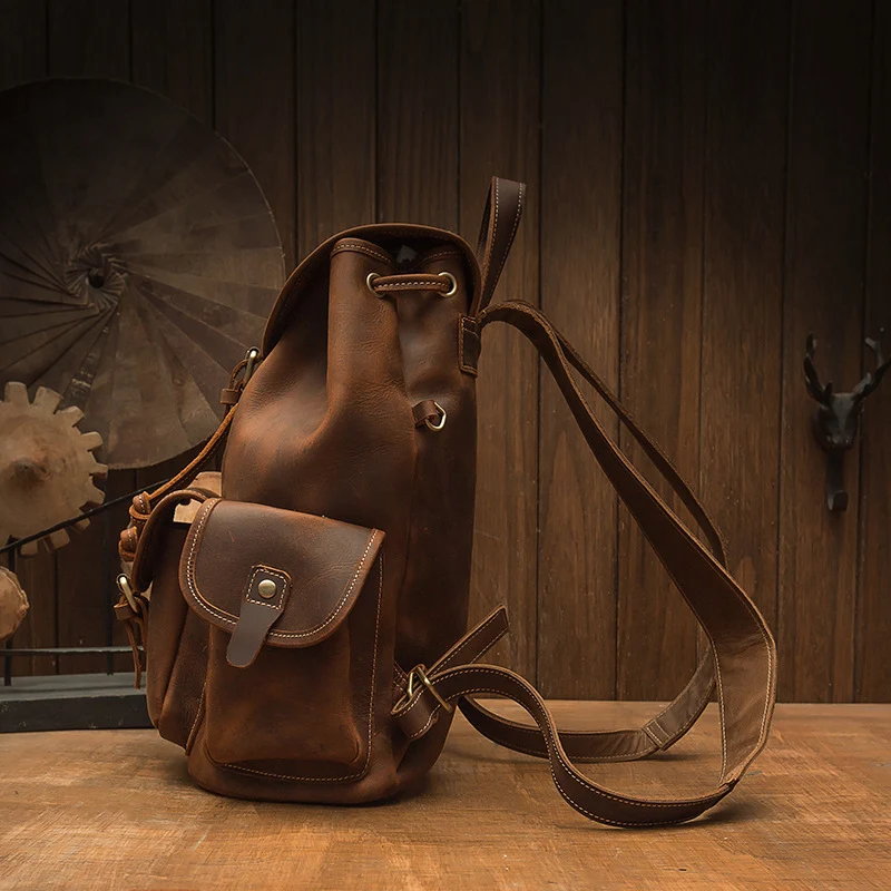 Title 2, Mochila Retro Artesanal de Couro Crazy Horse De...