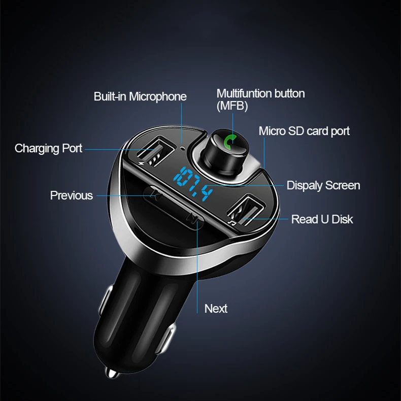 T20 Bluetooth FM-zender voor auto, MP3-speler, handsfree bellen, draadloze muziek, eenvoudig te gebruiken voor veilig rijden. — foto 2