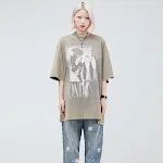 Camiseta de manga curta solta estampada lavada e usada — foto 2