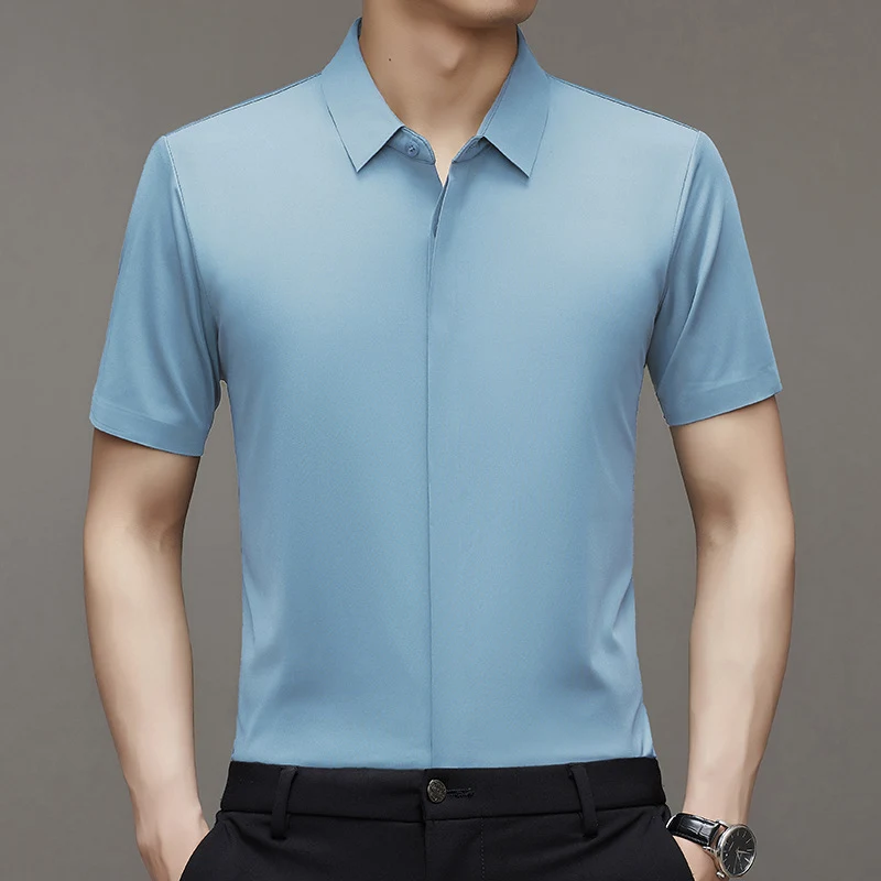 Pure Color Seamless Men's Shirt Business Casual. Experience ultimate comfort and style with this versatile shirt, perfec — photo 3