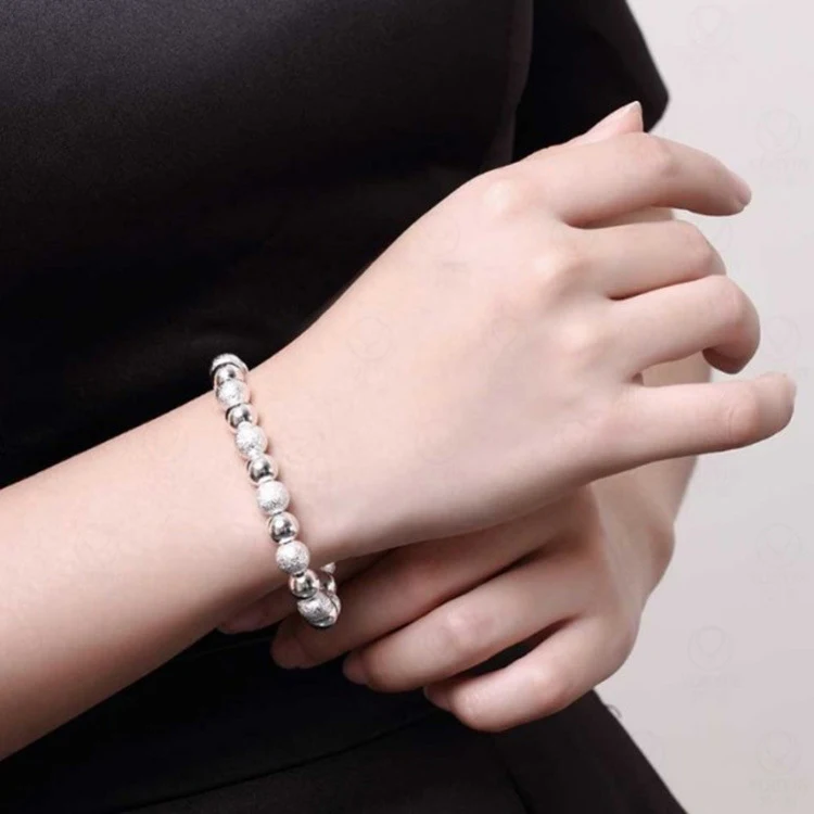 Pulseira de contas de areia 8MM banhada a prata, um acessório elegante e versátil para realçar seu estilo diário e complementar qualquer look. — foto 1