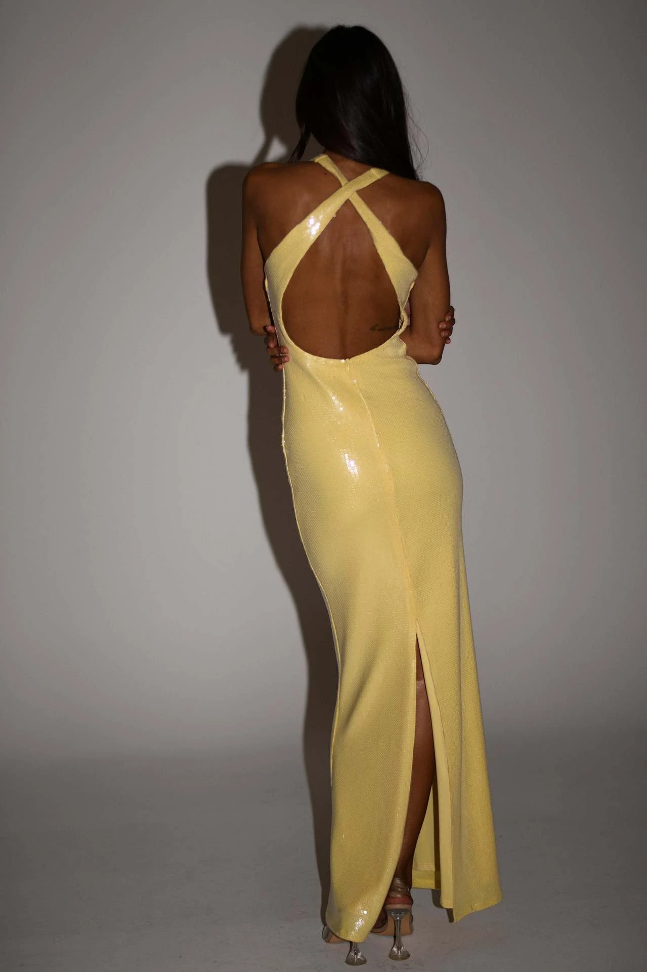 Title 12, Hollow Backless Party Sequins Split Dress