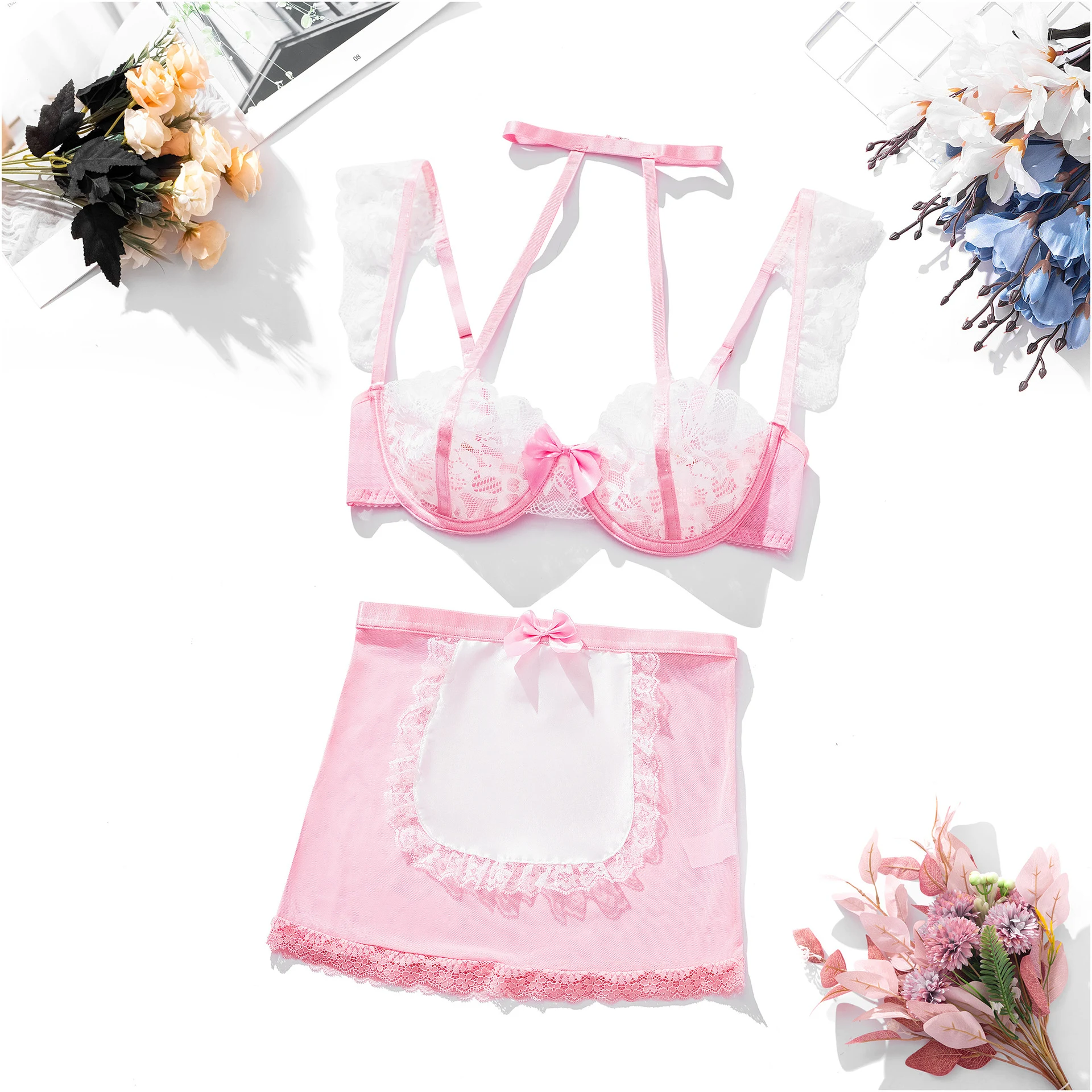 Title 17, Womens Gathering Bra Lace Set Underwear Maid C...