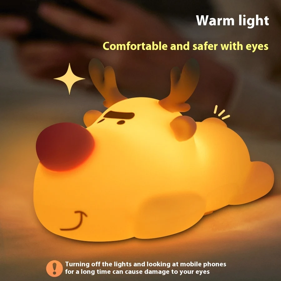 Luminária de Noite Pequena Rena Silicone Recarregável Luz Suave para Quartos Infantis Design Fofo Portátil Ideal para Bebês e Crianças — foto 2