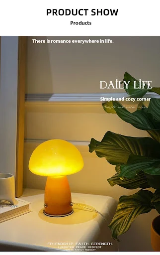 Title 3, Mushroom Table Lamp for Bedroom Bedside, Glass ...