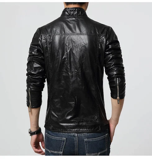 Title 7, PU Leather Casual Jacket Large Size Korean Slim...