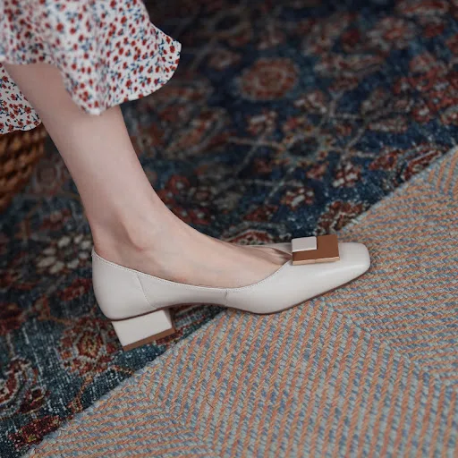 Title 4, Womens Thick Heel French Retro Pink and Aprico...
