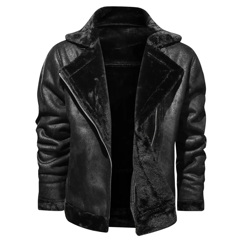 Title 7, Winter lapel leather jacket plus velvet thick c...