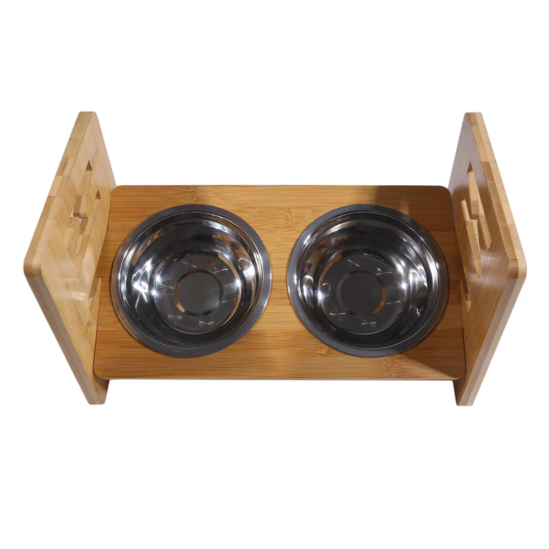 Title 33, Bamboo Elevated Dog Bowls with Stand Adjustable...