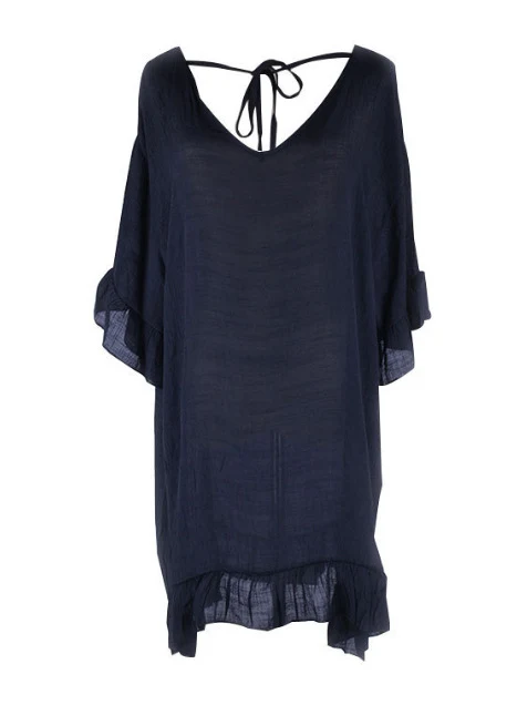 Title 5, Solid Color Sun Protection Shirt Ruffled V-neck...