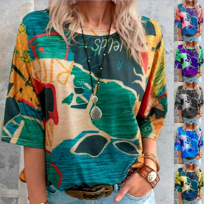 Title 3, T-shirt con stampa mappa girocollo da donna all...