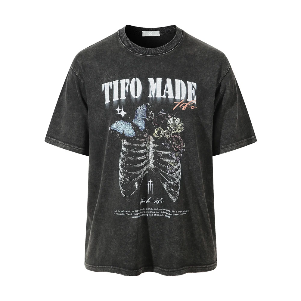 Dark Skull Skeleton Washed And Worn T-shirt Men, offers a vintage, comfortable fit, and a rebellious style perfect for c — photo 14