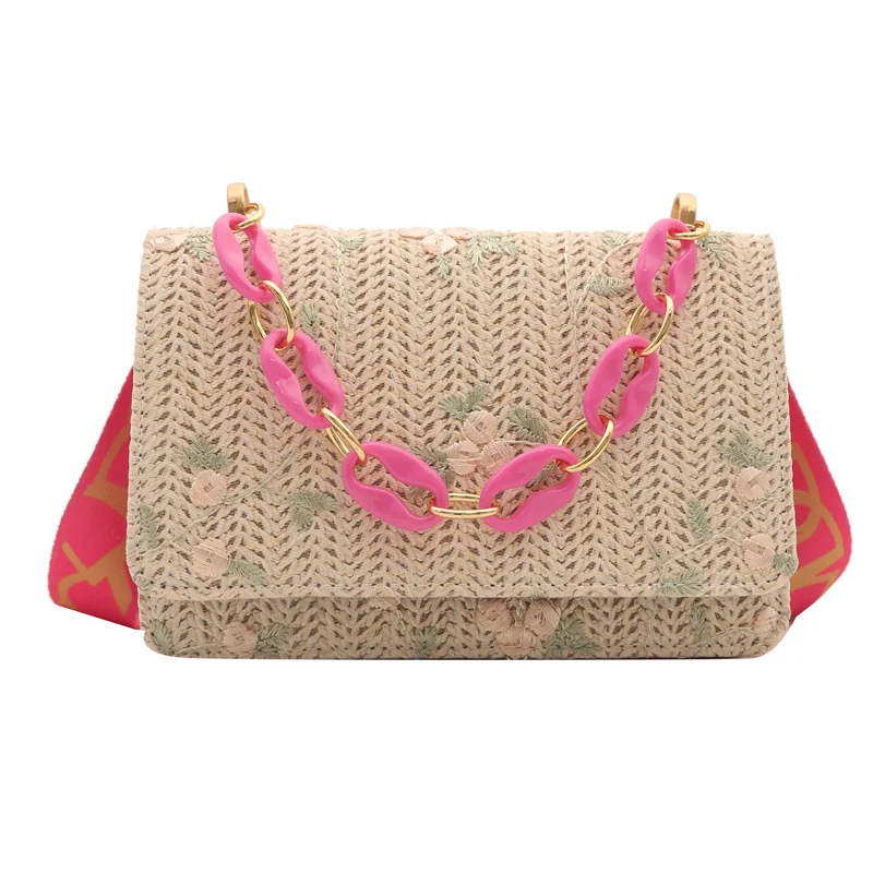 Bolsa Quadrada Pequena de Palha Feminina com Corrente Acrílica Charmosa e Prática, Acessório Perfeito para um Look Casual e Sofisticado — foto 4
