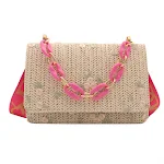 Bolsa Quadrada Pequena de Palha Feminina com Corrente Acrílica Charmosa e Prática, Acessório Perfeito para um Look Casual e Sofisticado — foto 4