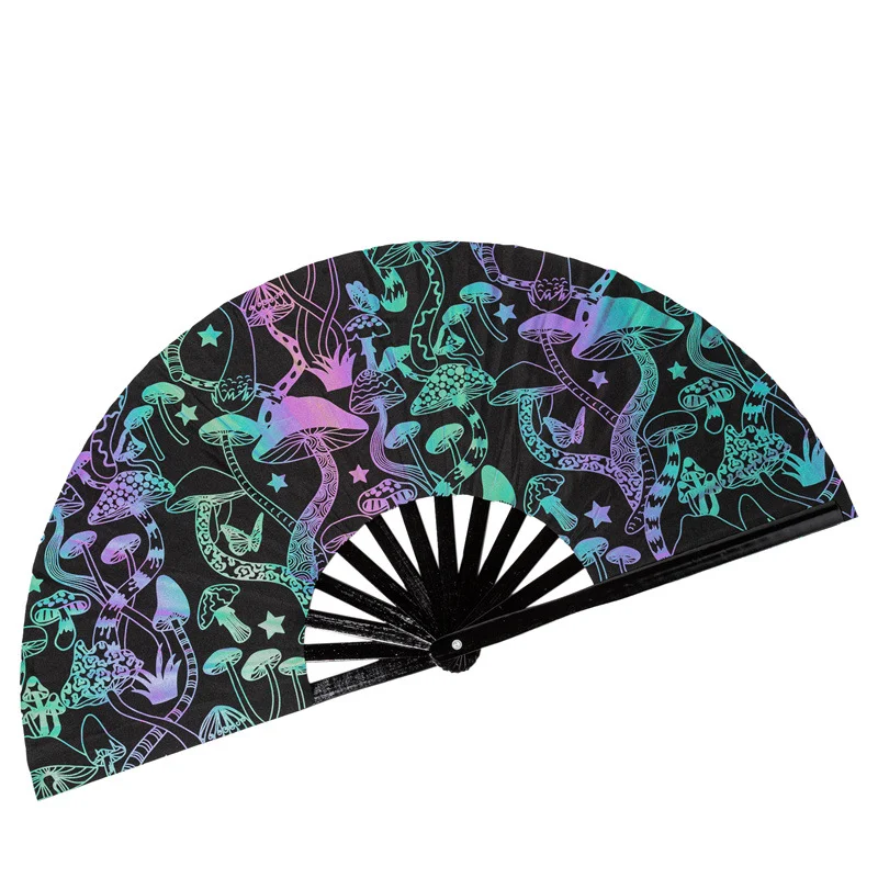 Leque de bambu refletivo para festas. Refrescante e estiloso. Perfeito para atividades e eventos. Design com reflexos para se destacar. — foto 1